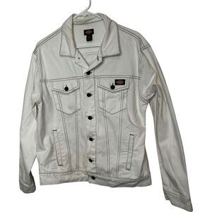 Dickies White Skater Denim Shacket Men's Size M Checkered Logo Trucker